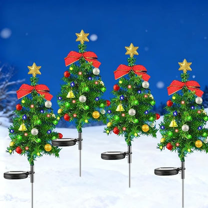 Solar Christmas Tree Lights Holiday Decorations, 29.5" Christmas Lights Outdoor Waterproof with 20 LED, Pathway Christmas Lights for Courtyards, Gardens, Lawns, Small Path Lights (Style-B, 4 Item)