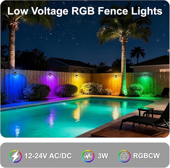 Outdoor RGB Fence Lights Wired, 3W 12V Wired LED RGB Color Changing Low Voltage Fence Lights for Outdoor Deck Post | Lumora