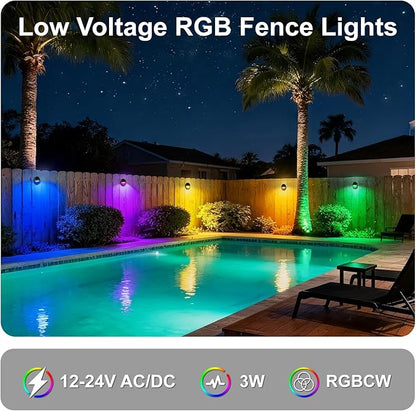 Outdoor RGB Fence Lights Wired, 3W 12V Wired LED RGB Color Changing Low Voltage Fence Lights for Outdoor Deck Post Stair Step Railing, IP65 Waterproof, ETL, Black, 12PK
