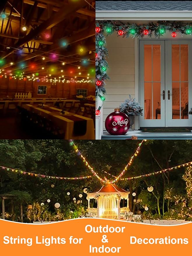 SUNSGNE 50FT Vintage Christmas Lights Outdoor, G40 LED Globe Outdoor Christmas Lights with 27 LED Clear Red Green | Lumora