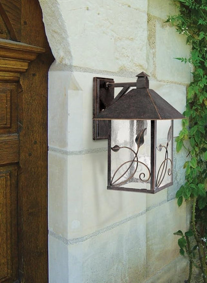 Franklin Iron Works French Garden Rustic Natural Cottage Outdoor Wall Fixture Bronze Metal Leaf and Vine Motif 15" Clear Seedy Glass Decor Exterior House Porch Patio Outside Deck Garage Front Door