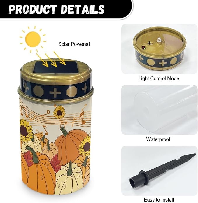 Autumn Fall Pumpkin Solar Pathway Lights,Waterproof Solar Garden Lights Outdoor Solar Walkway Lights Landscape Set of 2 Lighting for Yard,Walkway,Patio,Driveway