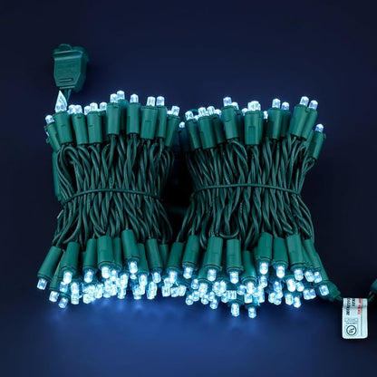 Cool White Wide Angle Christmas Lights, Pack of 2 Sets 25 Ft 100 LED Green Wire 5mm UL Certified Commercial Grade Holiday String Light