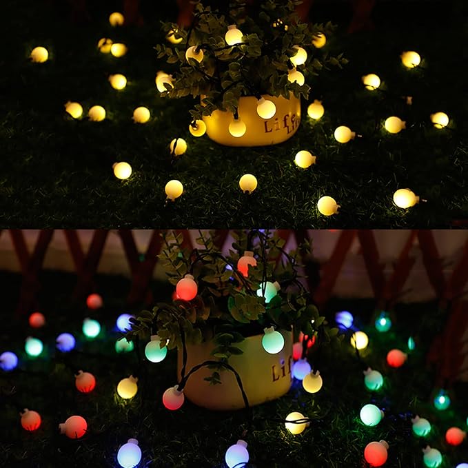 Solar String Lights Outdoor Lights led Small Round Ball Warm White Light String 8 Functions Outdoor Engineering Lantern Christmas Garden Decoration