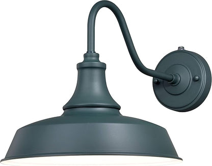 VAXCEL Dorado 11.5 in. H 1-Light Hunter Green and White Dusk to Dawn Sensor Farmhouse Outdoor Wall Sconce, Gooseneck Steel Shade, Dark Sky Compliant for Exterior Porch Patio Front Door or Garage