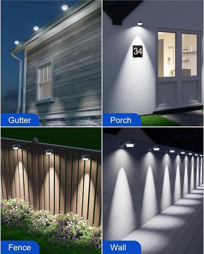 QUQUQ Solar Pathway Lights Solar Powered Gutter Lights Outdoor Decorative Waterproof Led Fence Yard Patio Decor(8 Pack)