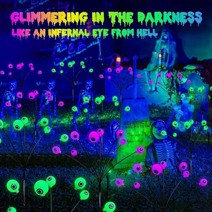 Halloween Decorations Outdoor Solar Eyeball Lights 4 Pack 32 LED 8 Modes Waterproof Scary Spooky Eyeballs Light Purple and Green Solar Garden Lights for Yard Party Halloween Decor (Green & Purple)