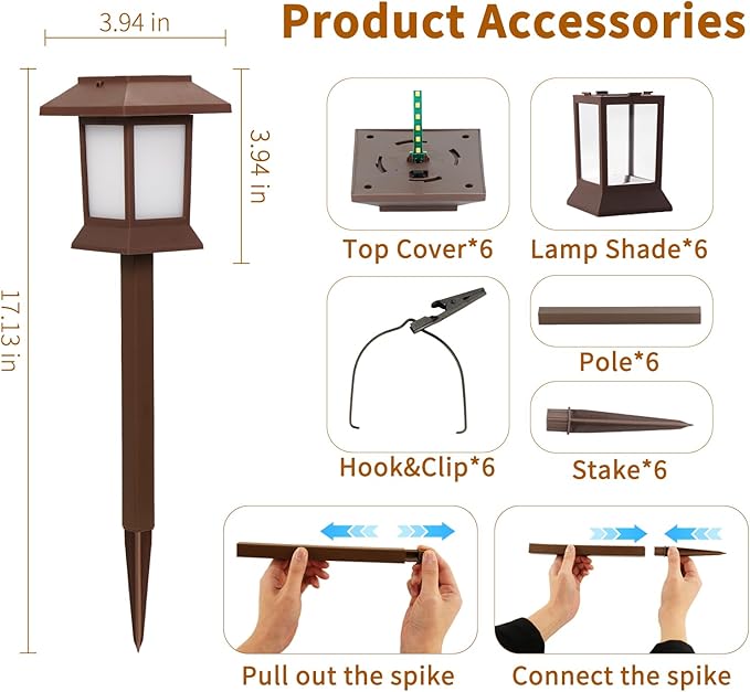 6Pack Solar Pathway Lights Outdoor with Flickering Flame, IP65 Waterproof, Solar Flame Lights with Hook, Upgraded | Lumora