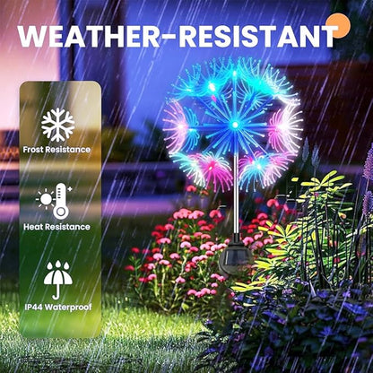 2 Pack Solar Garden Lights, LED Dandelion Light, IP44 Waterproof Solar Firework Light for Halloween Yard Garden Decorations, Waterproof LED Sparkler for Patio Pathway Walkway
