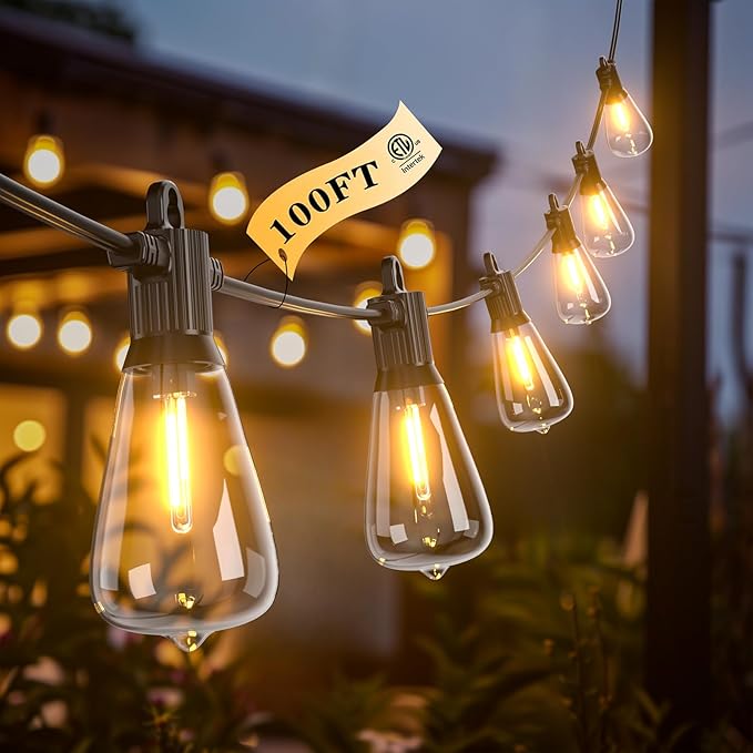 Kawaya Outdoor String Lights for Patio: Vintage Edison G40 ST38 Bulbs with Replacement Filament and Cords