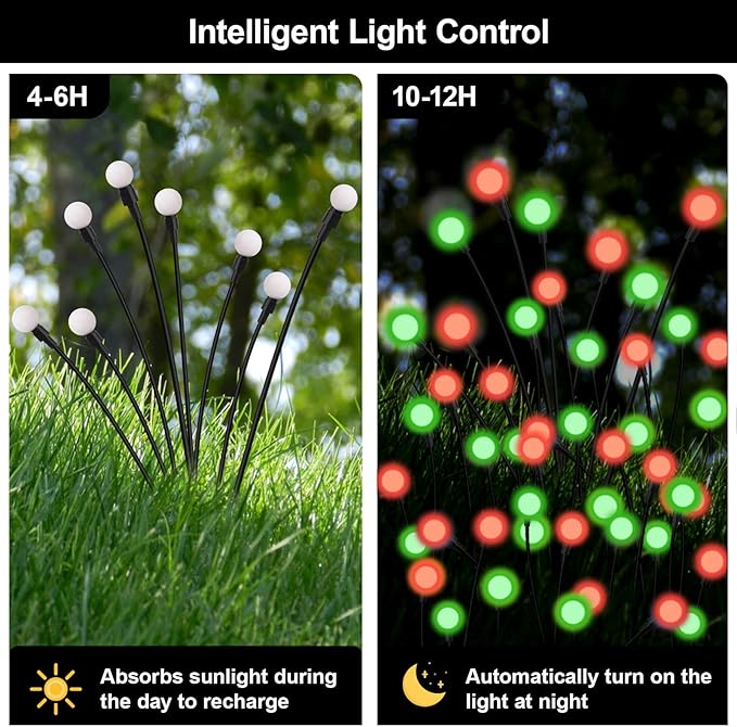 Swaying Solar Firefly Lights Outdoor, 8 Modes Red and Green Firefly Swaying Solar Garden Lights Waterproof for Outside Christmas Yard Patio Pathway Plant Landscape Garden Decor(R&G 4 Pack)