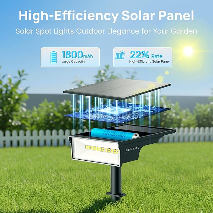 Consciot Solar Spot Lights Outdoor, Adjustable 170° Solar Outdoor Light, 7 Multicolored Garden Light Waterproof | Lumora