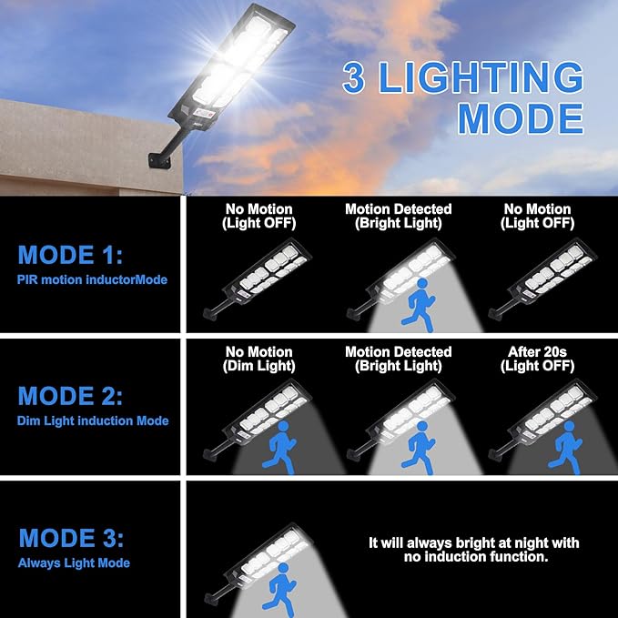 Solar Street Lights Outdoor 800W with Motion Sensor & Remote, IP67 Waterproof Wall Light, 6Hrs Bright LED for Garden/Yard/Street, Wireless Radar Sensing & Auto On/Off