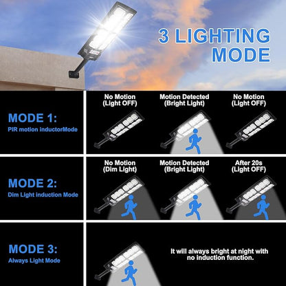 Solar Street Lights Outdoor 800W with Motion Sensor & Remote, IP67 Waterproof Wall Light, 6Hrs Bright LED for Garden/Yard/Street, Wireless Radar Sensing & Auto On/Off