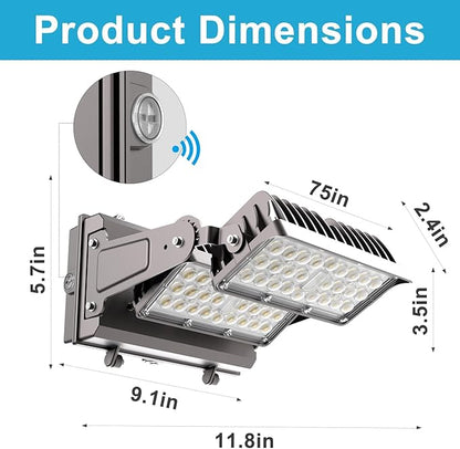 Lightdot 250W LED Wall Pack Lights, 360° Adjustable Panel with Dusk to Dawn Photocell, 37500Lm 5000K Daylight, IP65 Waterproof & Advanced Heat Dissipation Outdoor Security Lighting(Height:20~35ft)