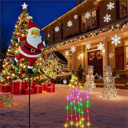 Christmas Solar Santa Watering Can Lights - Outdoor Garden Decor, Waterproof LED Pathway Patio Lights for Holiday Ambiance (2Colorful)