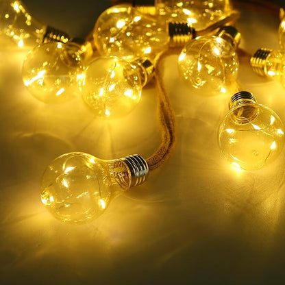 Vintage Solar String Lights - 10Ft Hemp Rope with 10 Amber LED Bulbs, Waterproof Shatterproof Outdoor Lights for Patio, Garden, Wedding & Party Decor (Warm White)