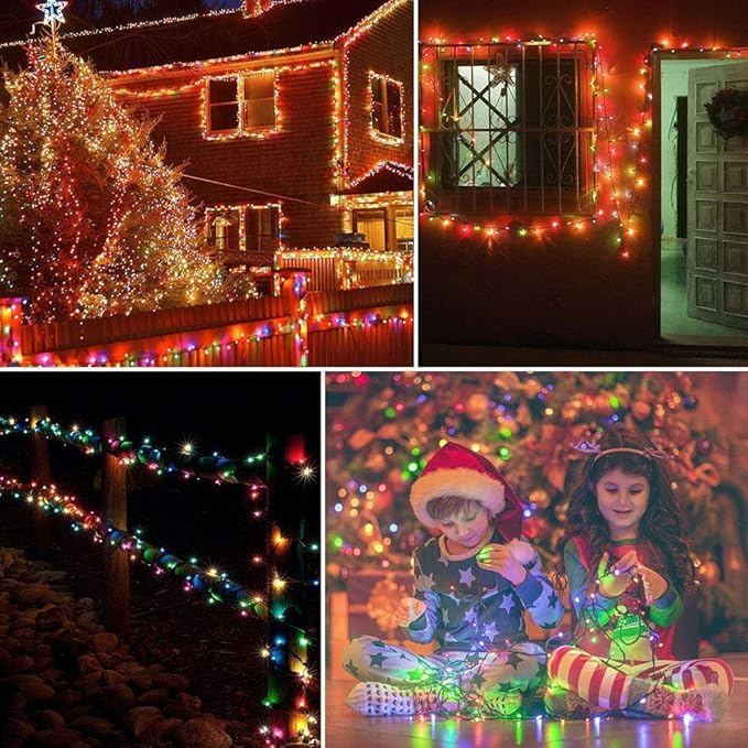 FULLBELL Fairy Lights Outdoor String Lights 33ft 100 LED with Memory Modes Controller, Extendable Christmas Lights Decorations for Wedding, Christmas, Party, Patio, Indoor Outdoor (Multicolor1)