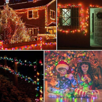 FULLBELL Fairy Lights Outdoor String Lights 33ft 100 LED with Memory Modes Controller, Extendable Christmas Lights Decorations for Wedding, Christmas, Party, Patio, Indoor Outdoor (Multicolor1)