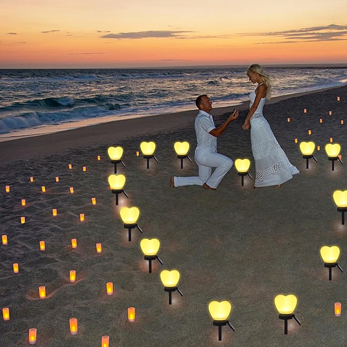 Valentines Day White Heart Solar Lights Outdoor, 2Pcs Waterproof Valentines Day Solar Garden Light LED Heart Lights Wedding Decorations for Yard Walkway Outside (White)