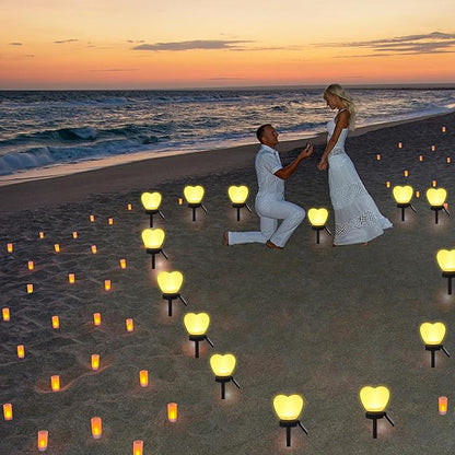 Valentines Day White Heart Solar Lights Outdoor, 2Pcs Waterproof Valentines Day Solar Garden Light LED Heart Lights Wedding Decorations for Yard Walkway Outside (White)