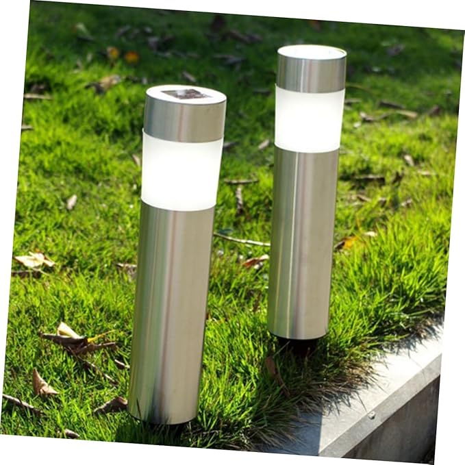 3pcs Solar Led Torch Lawn Light Stainless Steel Cylindrical Stake Lamp Outdoor Landscape Lighting for Garden Pathways and Events