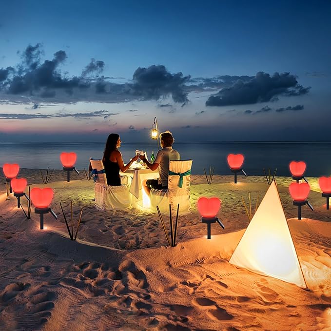 Valentines Day Red Heart Solar Lights Outdoor, 2Pcs Waterproof Valentines Day Solar Garden Light LED Heart Lights Wedding Decorations for Yard Walkway Outside (Pink)