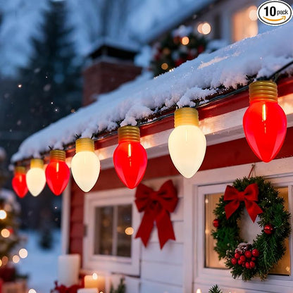 16FT Jumbo Red and White Christmas Lights Outdoor with 10 LED Red and White Bulbs,Jumbo Giant Christmas String Lights for Tree Holiday Home Roof Yard Garden Decorations