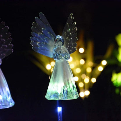 2 Packs Solar Angel Lights Outdoor, Color Changing Landscape Path Lights, Waterproof Cemetery Decorations for Grave, Memorial Garden, Backyard, Lawn, Pathway