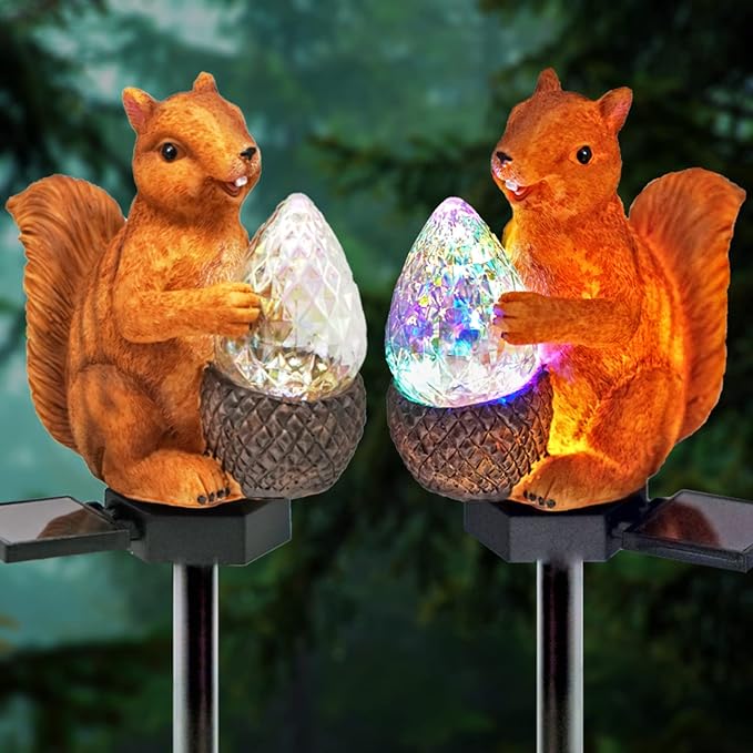 Garden Solar Lights - Resin Squirrel Figure LED Lights, Waterproof Outdoor Decor for Yard, Pathway, Patio & Lawn - 1Pack