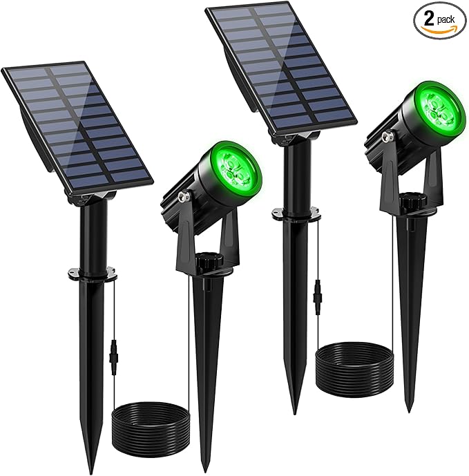 Green Solar Spot Lights Outdoor, 2 Pack Solar Landscape Spotlights IP65 Waterproof 9.8ft Cable, Auto On/Off Outdoor | Lumora