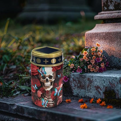 Skull Rose Butterfly Solar Garden Lights,Solar Decorative Lights,Waterproof Solar Outdoor Lights,Solar Stake Lights for Cemetery Grave Garden Patio Yard Lawn Decoration