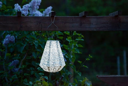 Allsop Soji Stella Prism Solar Lantern, 11" LED Outdoor Light, Handmade with Weather-Resistant UV Treated Fabric, Stainless Steel Hardware, Auto Sensor on/Off, for Patio, Deck, Garden