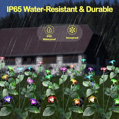 Solar Garden Lights Outdoor Christmas Decor 4 Pack Solar Outdoor Lights Waterproof 7 Color Changing LED Lights 5 Head Solar Flower Lights for Yard Patio Pathway Decoration