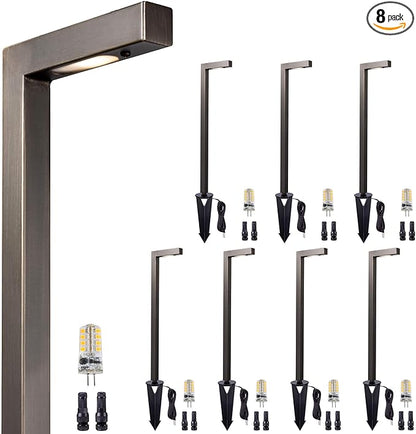 Gardenreet LED Pathway Lights Brass, 12V Landscape Path Lights Wired, Low Voltage Walkway Lights Outdoor Waterproof, L Shape Bronze for Backyard Garden with 3W 270LM 2700K G4 Bulb 8 Pack