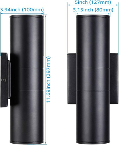LEONLITE Integrated LED Cylinder Up Down Wall Light Outdoor, 100V-277V Aluminum Waterproof High-end Wall Sconce in 2 Lights, ETL-Listed 20W 1400lm, Exterior Front Door Porch Light Fixtures