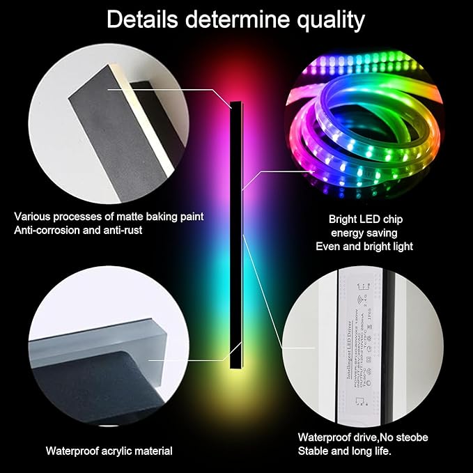 RGB Outdoor Wall Lights, Ip65 Waterproof Linear Led Modern Wall Sconce, 7 Colors and 358 Light Effects, Dimmable | Lumora