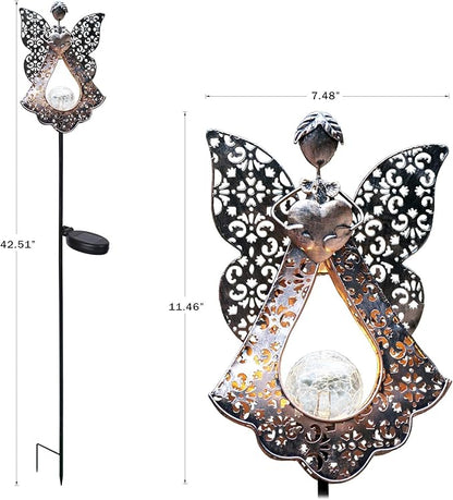 KAIXOXIN LEDs Solar Stake Lights for Garden Metal Warm White, Memorial Gift - Perfect as Remembrance & Sympathy Gifts (Angel-Bronze) (Angel)