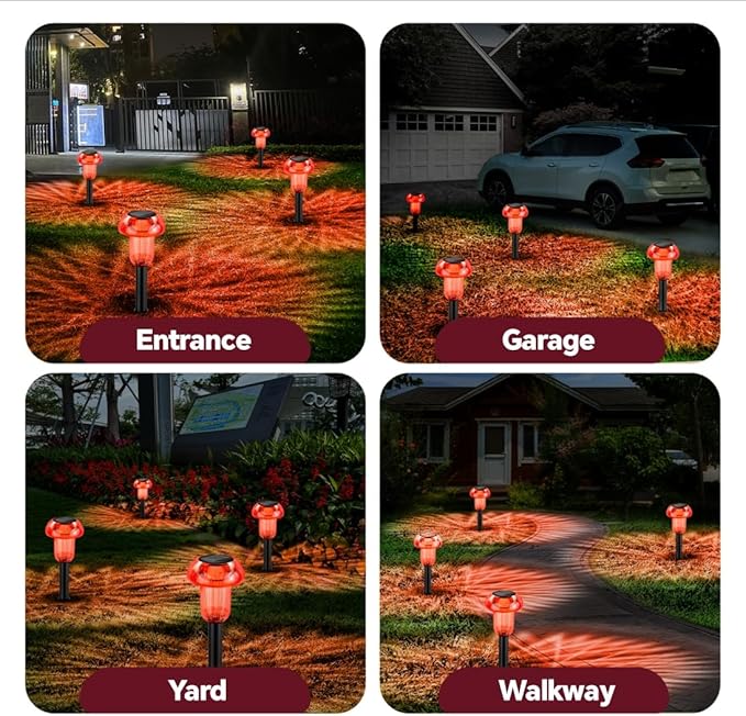 Easter Solar Pathway Lights Outdoor Decorative 4 Pack, Red LED Mushroom Solar Lights Outdoor Waterproof Solar | Lumora