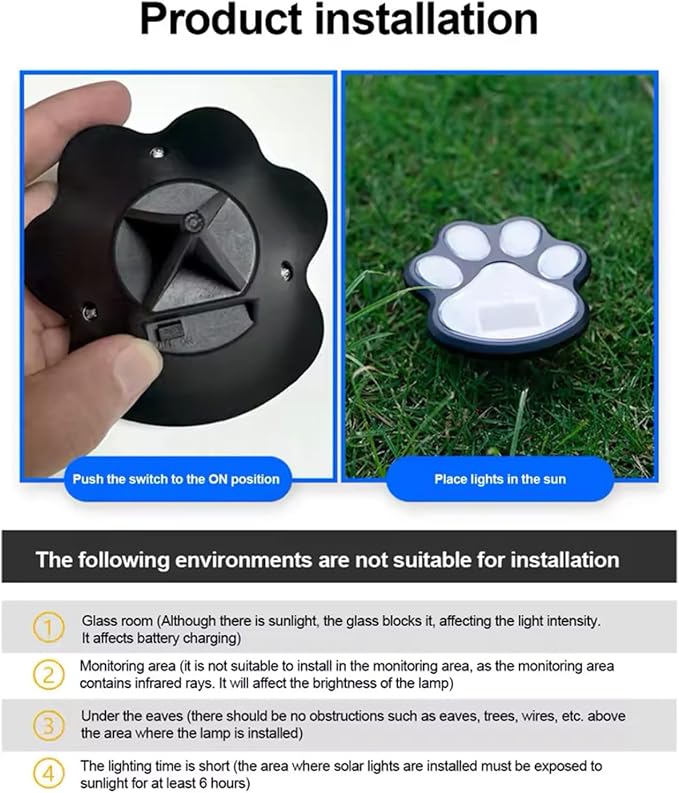 Solar Paw Print Lights, Cats and Dogs Animal Solar Lights, Outdoor Decorative Lights, Garden Lights Path Lights Walkway Lighting, Suitable for Terrace Yard Garden Path Lawn Yard 4 Pack (Style A)