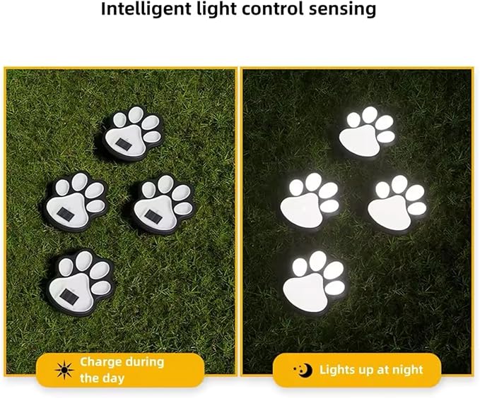 Solar Paw Print Lights, Cats and Dogs Animal Solar Lights, Outdoor Decorative Lights, Garden Lights Path Lights Walkway Lighting, Suitable for Terrace Yard Garden Path Lawn Yard 4 Pack (Style B)