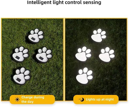 Solar Paw Print Lights, Cats and Dogs Animal Solar Lights, Outdoor Decorative Lights, Garden Lights Path Lights Walkway Lighting, Suitable for Terrace Yard Garden Path Lawn Yard 4 Pack (Style A)