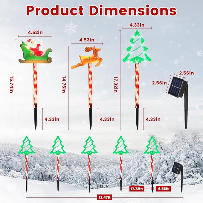 Christmas Pathway Lights Outdoor, 5 Pack Lighted Reindeer Stake Lights with 8 Lighting Modes, IP44 Waterproof Solar LED Christmas Yard Light for Garden Lawn Porch Front Door Patio Holiday Decor