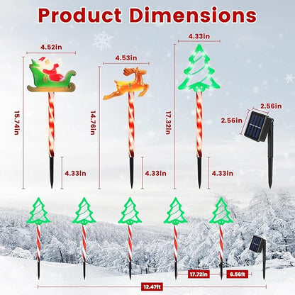5 Pack Solar Christmas Pathway Lights, Outdoor Solar Christmas Decorations Stake Decorative Lights Xmas Tree with 8 Lighting Modes & IP65 Waterproof, for Garden Yard Patio Lawn Holiday Decor