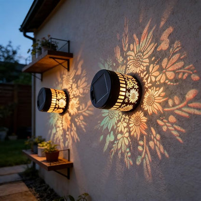 Solar Mandala Lights Outdoor Decorative - Waterproof Metal Mandala Solar Wall Lights, Artistic Fence & Step Lights for Garden, Patio, Backyard, Yard & Outdoor Home (2, Sunflower-Colored Light)