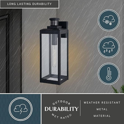 VAXCEL Kinzie Outdoor Porch Light, 6" W x 17.5" H Black Outdoor Lantern, Motion Sensor Wall Light for Porch, Patio, Deck, or Front Door