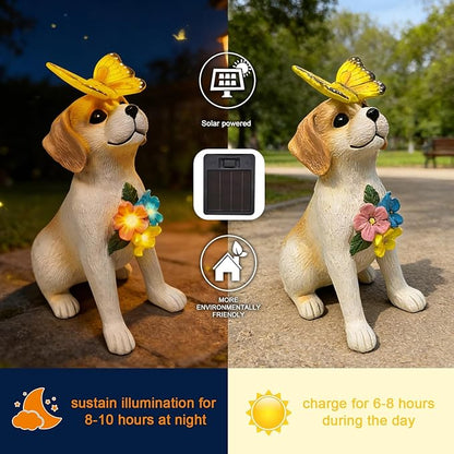 Solar Dog Garden Statues Decor, Outdoor Fairy Dogs Figurines Accessories Decorations with LED Lights Home Patio Balcony Yard Lawn Ornaments, Unique Thanksgiving Gifts for Mom Women Dad Friends