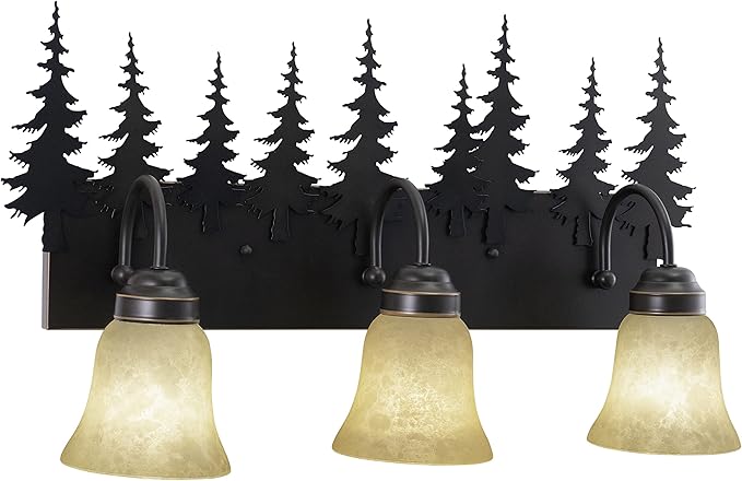 VAXCEL Yosemite 3-Light 24.75 inch Wide Burnished Bronze Rustic Cabin Bathroom Vanity Lighting Fixture, Amber Flake | Lumora