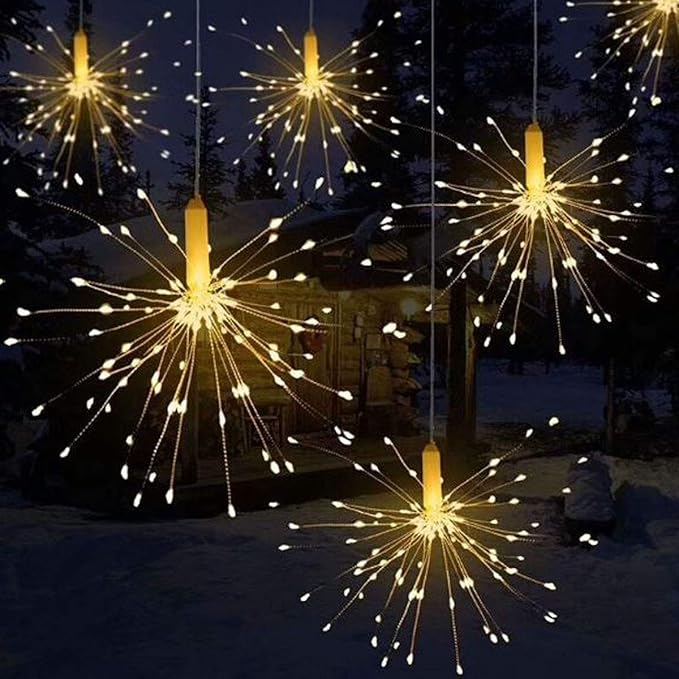4 Pack 480 LED Firework Copper Wire Lights, Fairy Twinkle Lights Plug in String Lights 8 Modes Waterproof Starburst Lights for Christmas, Birthday, Bedroom, Corridor Patio, Garden, Wedding