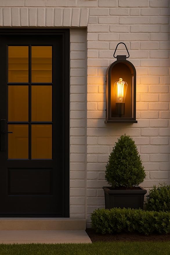 Vintage Outdoor Wall Light Fixture (1 Pcs) - Dark Brown Porch Lantern/Exterior Wall Sconce, Glass Shade, Sturdy | Lumora